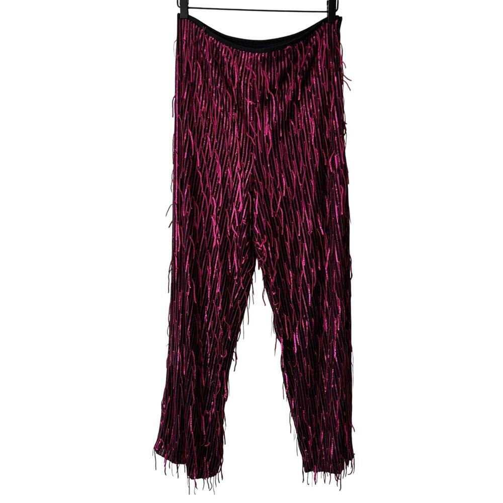 Anthropologie Maeve Fringed Sequined Wide-Leg Pants Size 10 - Picture 2 of 6